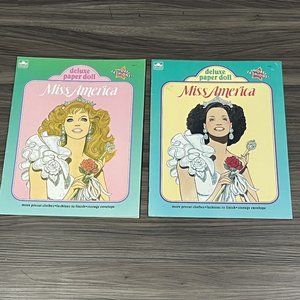 2 Vintage 90s Identical Miss America Golden Paper Doll Books Blonde Brunette